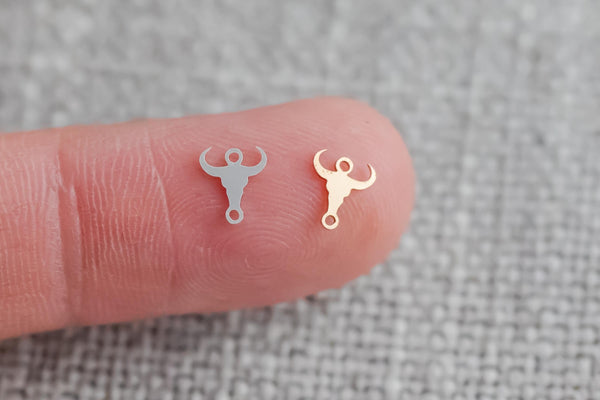 Bull Head Connector - 14Kt Gold Filled Sterling Silver - Cow Head Longhorns Texans Cowhead Bullhead Connectors - Permanent Jewelry Supply