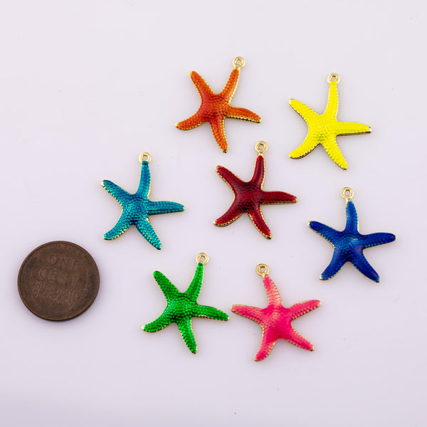 7pcs Gold Plated Starfish Star Fish Charms - One set all colors