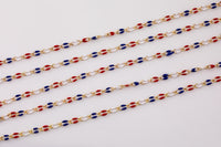 Permanent Jewelry Enamel Chain USA Red White and Blue Patriot Fourth of July 4th Double Flat