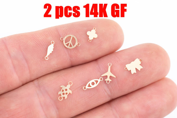 Permanent Jewelry Connectors 14kt Gold Filled Sterling Silver Airplane Peace Sign Evil Eye Bow Turtle Wing Clover Ribbon Made in USA