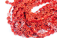 Red Turquoise Peace Sign Beads 15mm Peace Signs Turquoise 15.5" Strand