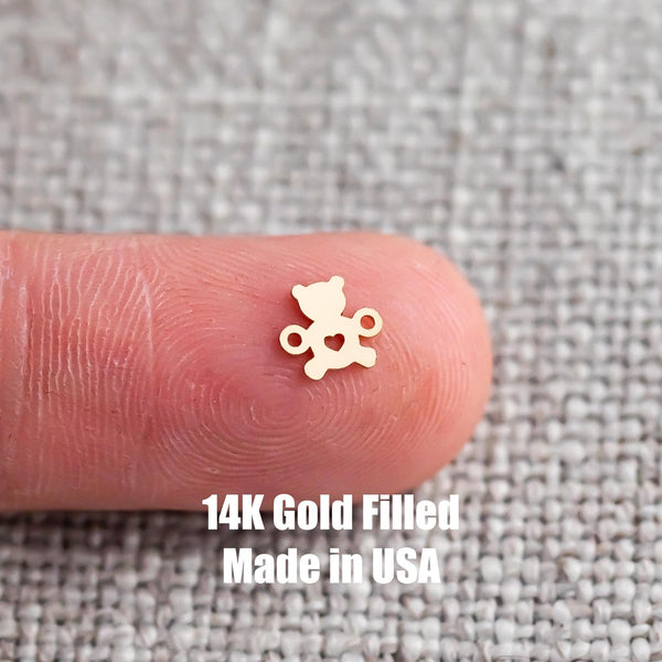 Love Bear Connector - 14Kt Gold Filled Sterling Silver - - Bear Connectors - Permanent Jewelry Supply