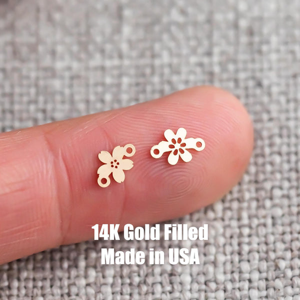 2 pcs 14K Gold Filled Connectors Cherry Blossom Connectors 14K GF Sterling Silver Flower Link Bracelet Sakura Link Permanent Jewelry Supply
