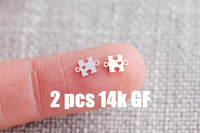Set of 2 Gold Filled Puzzle Autism connector - sterling silver 14k gold filled permanent jewelry word connectors charm, pendant, 4mm tall