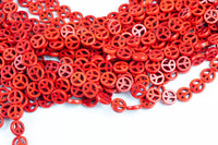 Red Turquoise Peace Sign Beads 15mm Peace Signs Turquoise 15.5" Strand