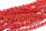 Red Turquoise Peace Sign Beads 15mm Peace Signs Turquoise 15.5" Strand