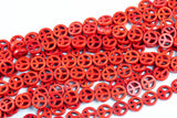 Red Turquoise Peace Sign Beads 15mm Peace Signs Turquoise 15.5" Strand