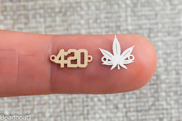 gold filled Marijuana Cannabis Leaf weed 420 connector - silver or gold filled- permanent jewelry word connectors- charm, pendant