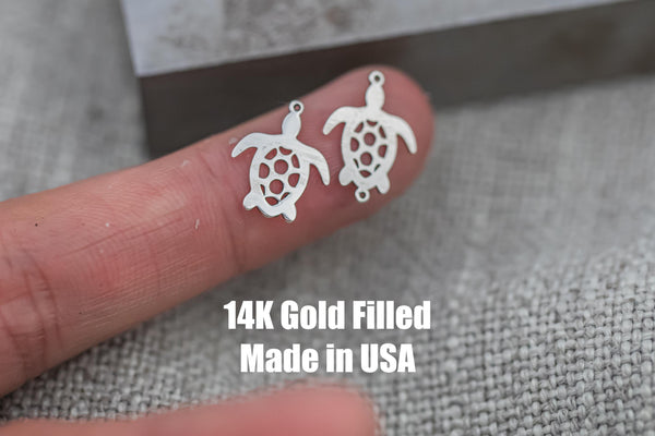 Large or Medium Turtle connector for Permanent Jewelry 14K Gold Filled sterling silver Sport connector pendant connectors charms
