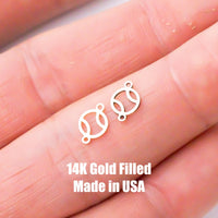 gold filled Tennis Ball connector - sterling silver or solid gold- permanent jewelry word connectors- charm, pendant, 7 mm tall