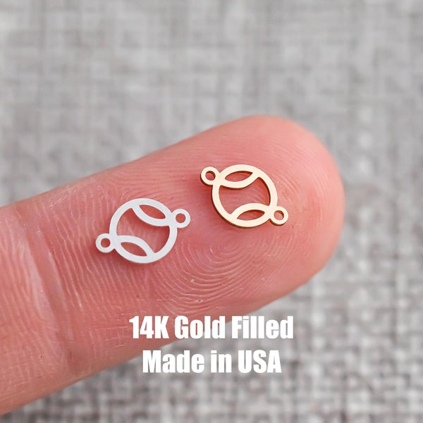 gold filled Tennis Ball connector - sterling silver or solid gold- permanent jewelry word connectors- charm, pendant, 7 mm tall
