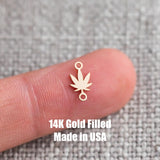 gold filled Marijuana Cannabis Leaf weed connector - silver or gold filled- permanent jewelry word connectors- charm, pendant, 7 mm tall