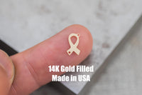 2pcs Gold Filled Cancer Ribbon Connector - 14K GF / Sterling Silver Awareness Ribbon Connectors Breast Cancer Bracelet Permanent Jewelry