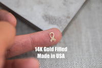2pcs Gold Filled Cancer Ribbon Connector - 14K GF / Sterling Silver Awareness Ribbon Connectors Breast Cancer Bracelet Permanent Jewelry