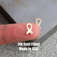 2pcs Gold Filled Cancer Ribbon Connector - 14K GF / Sterling Silver Awareness Ribbon Connectors Breast Cancer Bracelet Permanent Jewelry