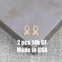 2pcs Gold Filled Cancer Ribbon Connector - 14K GF / Sterling Silver Awareness Ribbon Connectors Breast Cancer Bracelet Permanent Jewelry