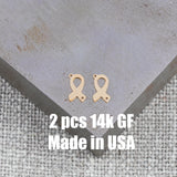 2pcs Gold Filled Cancer Ribbon Connector - 14K GF / Sterling Silver Awareness Ribbon Connectors Breast Cancer Bracelet Permanent Jewelry