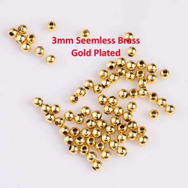 3mm Gold Beads Brass Spacer Beads Plain Seemless Gold Plated Brass Beads 3mm 200 pieces