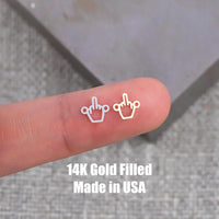 gold filled Fuck Middle Finger - sterling silver or gold filled- permanent jewelry word connectors- charm, pendant