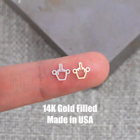 gold filled Fuck Middle Finger - sterling silver or gold filled- permanent jewelry word connectors- charm, pendant