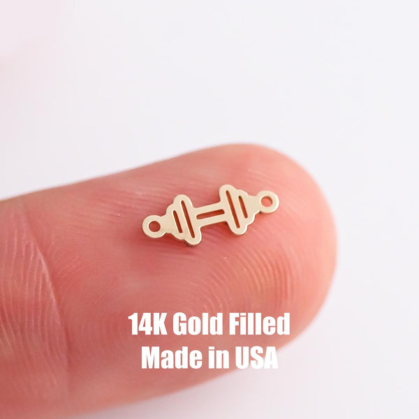 gold filled dumbbell connector 14K gold filled sterling silver free weights gym work out charms permanent jewelry connectors