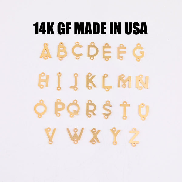 9mm size- 14K Gold Filled Letter Initial Connector (L) Capital Letter Alphabet Charm for Permanent Jewelry Wholesale Bracelet Jewelry