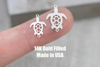Large or Medium Turtle connector for Permanent Jewelry 14K Gold Filled sterling silver Sport connector pendant connectors charms