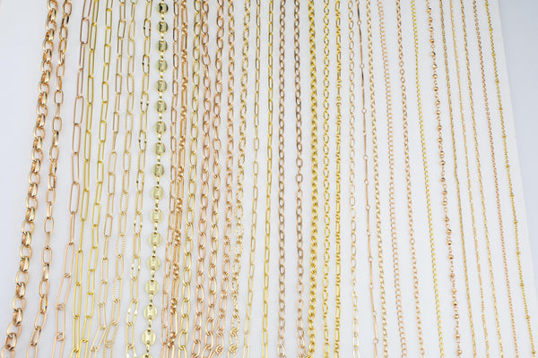 Gold Plated Chains PVD Ion Gold Plated Tarnish Resistant Paperclip Oval Curb Italian Figaro Satellite Mariner's Textured Hammered BY YARD