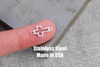 Hollow Cross - Permanent Jewelry Connectors- Hand Polished Stainless Steel - Made in the USA PVD Ion Plating