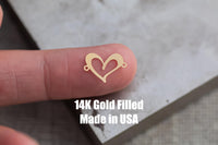 gold filled puzzle double heart connector - sterling silver or solid gold- permanent jewelry connectors- charm bar, pendant, 10 mm tall