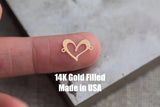 gold filled fancy heart connector - sterling silver or solid gold- permanent jewelry connectors- charm bar, pendant, 10 mm tall