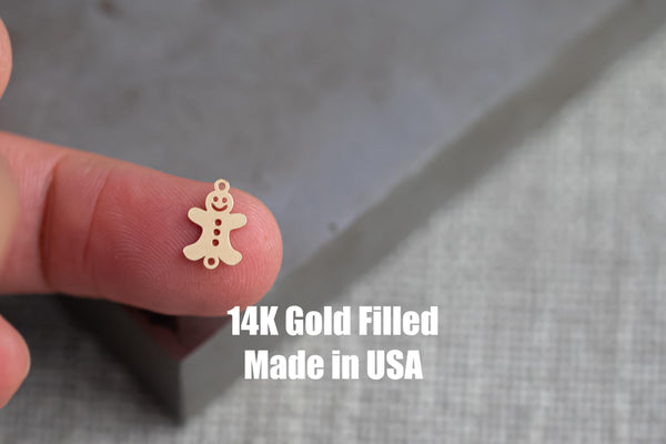 Gingerbread Man Connectors - 14Kt Gold Filled or Sterling Connectors - For Permanent Jewelry Bracelet, Necklace, Permanent Jewelry Supply