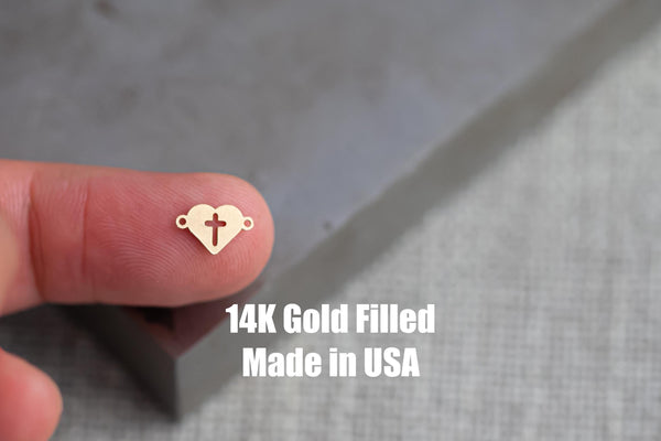 Heart Cross Connector - 14Kt Gold Filled Sterling Silver - Connectors - Permanent Jewelry Supply