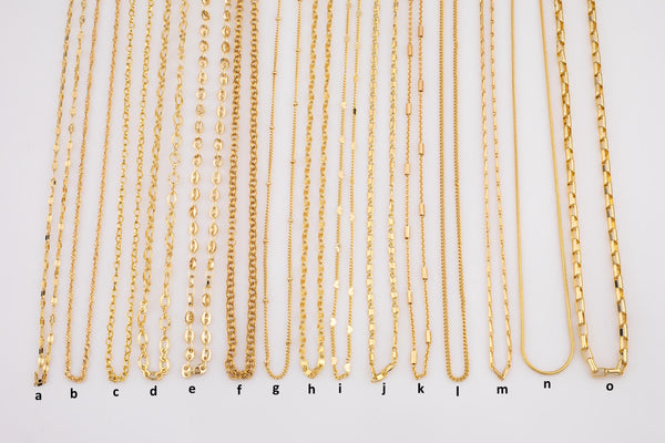 16" Gold Necklaces PVD Ion Plated Plating Satellite Heart Singapore Mariner Rolo Satellite Rectangle Snake Cuban Flat Sunburst Necklace