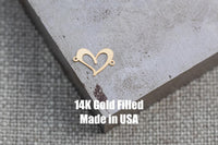 gold filled puzzle double heart connector - sterling silver or solid gold- permanent jewelry connectors- charm bar, pendant, 10 mm tall