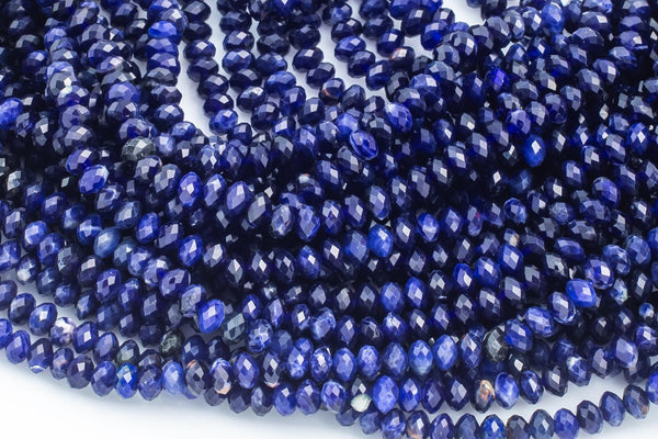 Natural Sodalite Beads Full Strands-15.5 inches- Nice Size Hole- Diamond Cutting, High Facets- Nice and Sparkly- Faceted Rondelle-6mm