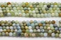 Natural aquamarine smooth round beads in full strands, different size and color 8-12MM Smooth Gemstone Beads