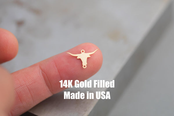 Long Horn Large Connector -14Kt Gold Filled Sterling Silver - CowHead Longhorns Texans Bullhead Connectors -Permanent Jewelry Supply