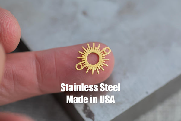 Sun Burst Connector- Permanent Jewelry Connectors- Hand Polished Stainless Steel - Made in the USA PVD Ion Plating