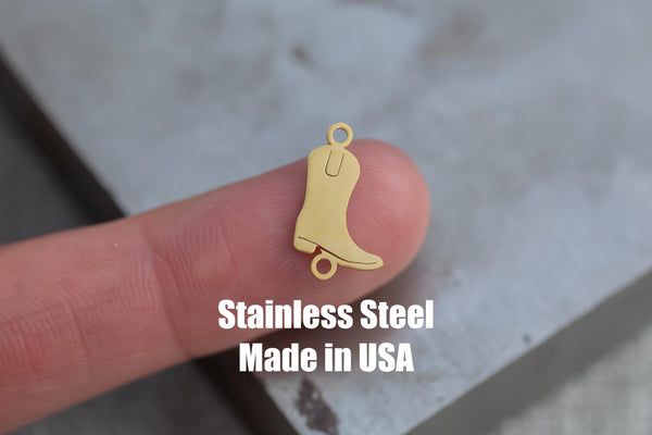 Cowboy Boots Connector- Permanent Jewelry Connectors- Hand Polished Stainless Steel - Made in the USA PVD Ion Plating