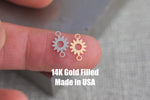 Gold Filled Sunflower Sun Flower connector - sterling silver or gold filled- permanent jewelry word connectors- charm, pendant, 7 mm tall