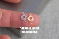 Gold Filled Sunflower Sun Flower connector - sterling silver or gold filled- permanent jewelry word connectors- charm, pendant, 7 mm tall