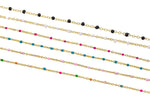 Enamel Satellite Chain Dainty and Fine High Quality PDK Plated Brass 2mm By the Yard Black White Turquoise Multicolor Pink Permanent Jewelry