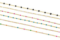 Enamel Satellite Chain Dainty and Fine High Quality PDK Plated Brass 2mm By the Yard Black White Turquoise Multicolor Pink Permanent Jewelry