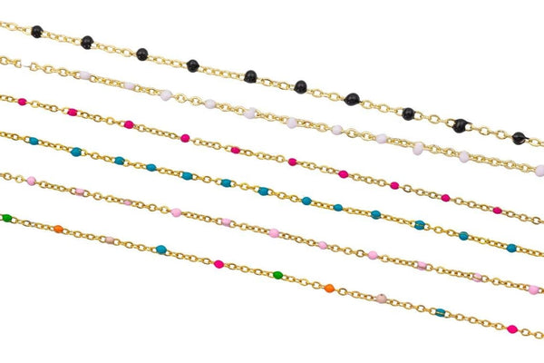 Enamel Satellite Chain Dainty and Fine High Quality PDK Plated Brass 2mm By the Yard Black White Turquoise Multicolor Pink Permanent Jewelry