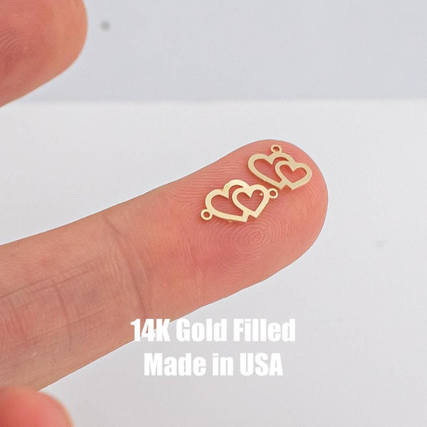 Double Heart, Mountain Peak Permanent Jewelry Connector- Intricate Detail - 14kt gold filled or Sterling Silver - Made in the USA