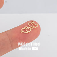Double Heart, Mountain Peak Permanent Jewelry Connector- Intricate Detail - 14kt gold filled or Sterling Silver - Made in the USA