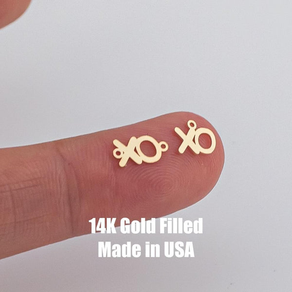 XO love and Kisses Permanent Jewelry Connector or Charm- Intricate Detail - 14kt gold filled or Sterling Silver - Made in the USA - Custom