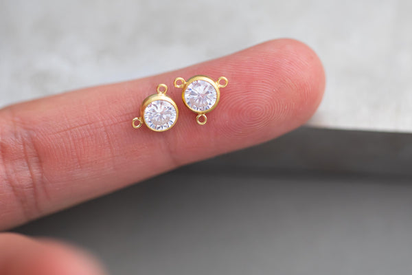 2 or 3 loop Connectors - 14kt Gold Filled or Sterling Silver 6mm CZ Diamond - Setting For NECKLACE- Top Quality AAA Cz Bezel