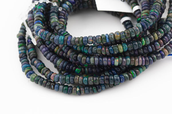 Natural Black Ethiopian Opal Roundel around 4-5mm Bracelets - 7 Inch Strand